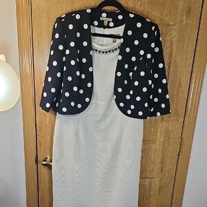 Elegant Polka Dot Jacket and White Dress Set